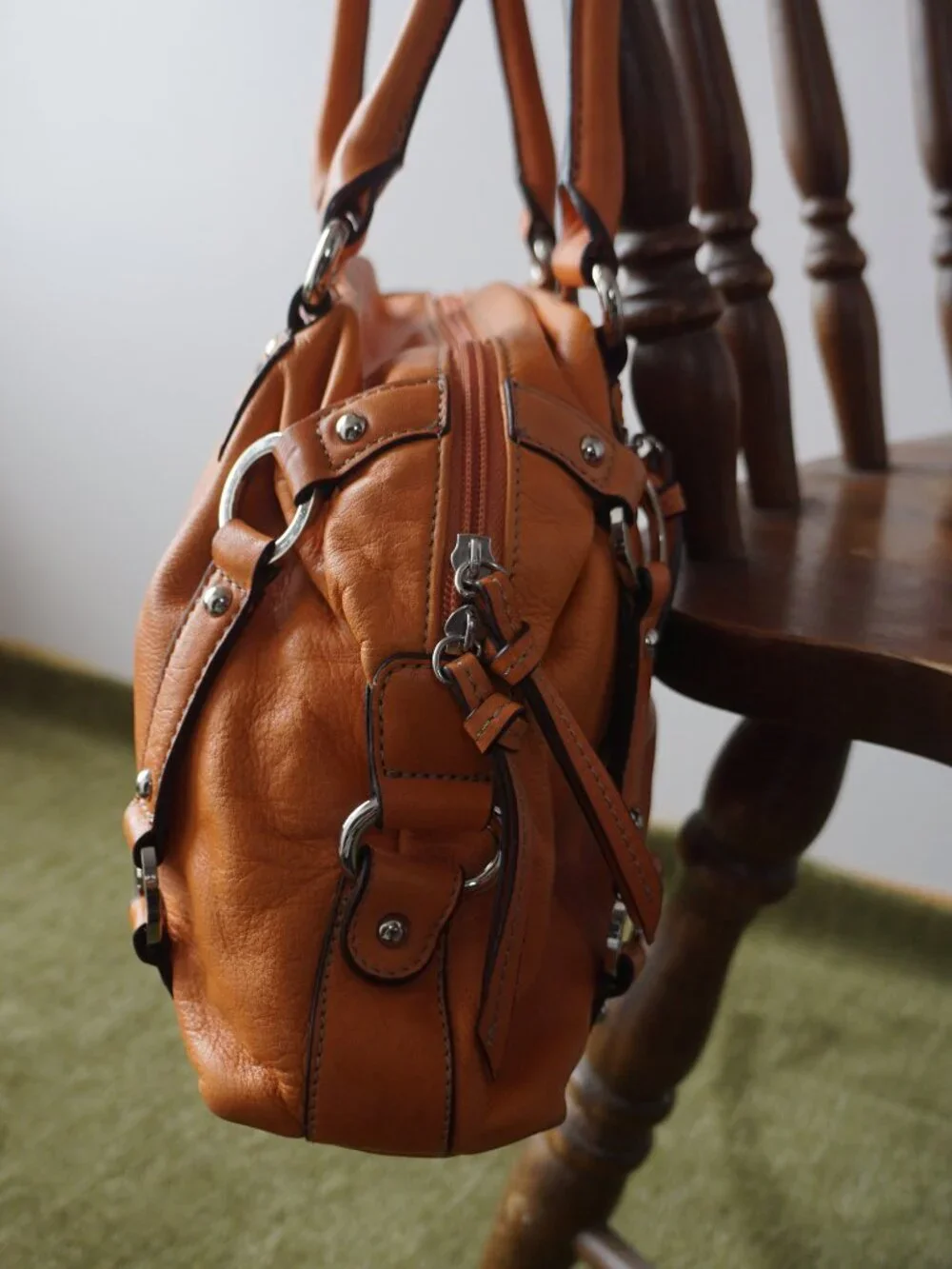 Tignanello Orange Genuine Leather Shoulder Bag